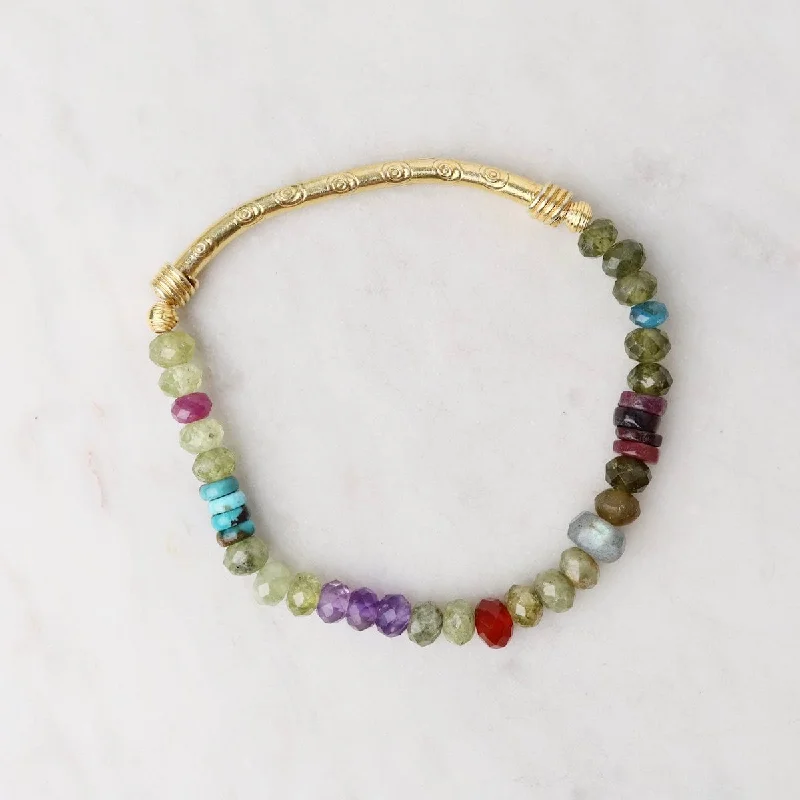 Simple Wedding Bracelets-Gold Green Garnet & Labradorite Cube Bracelet