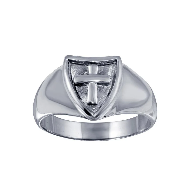 High-Quality Silver Rings-925 Sterling Silver Cross Shield Ring - CR00819