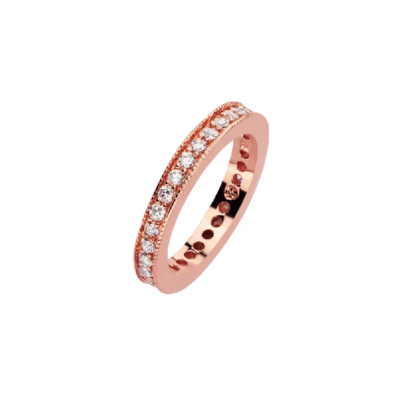 Custom Gemstone Wedding Bands-Silver 925 Rose Gold Plated Clear Channel Set CZ Stackable Eternity Bridal Ring - BGR00568