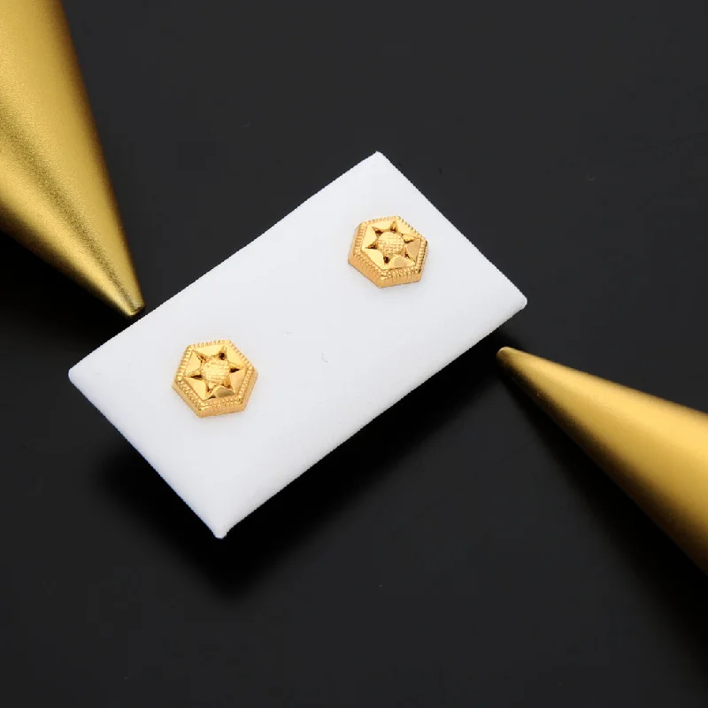 Artistic Drop Earrings-Gold Hexagon Shaped Earrings 21KT - FKJERN21KM9716