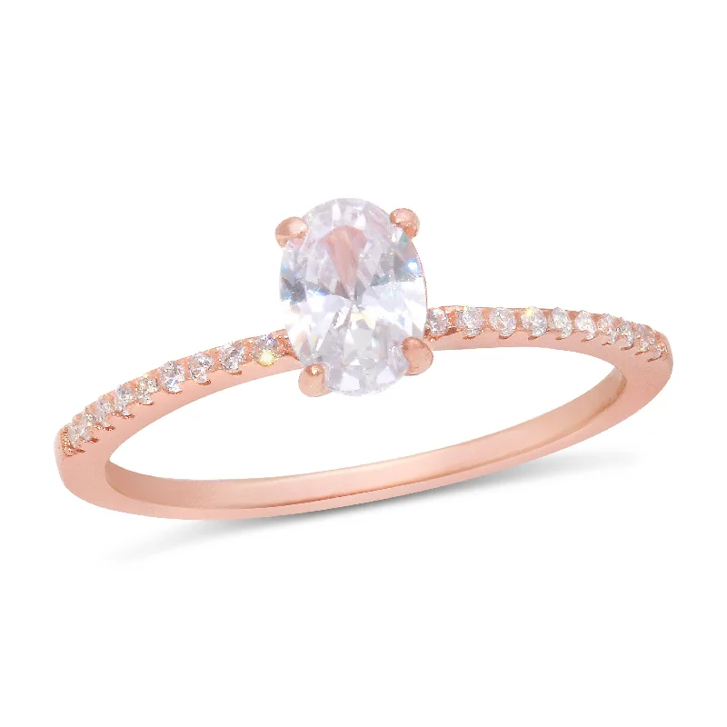 Men’s Engagement Rings-Rose Gold Plated 925 Sterling Silver Center Oval CZ Stone Ring - BGR01178RGP