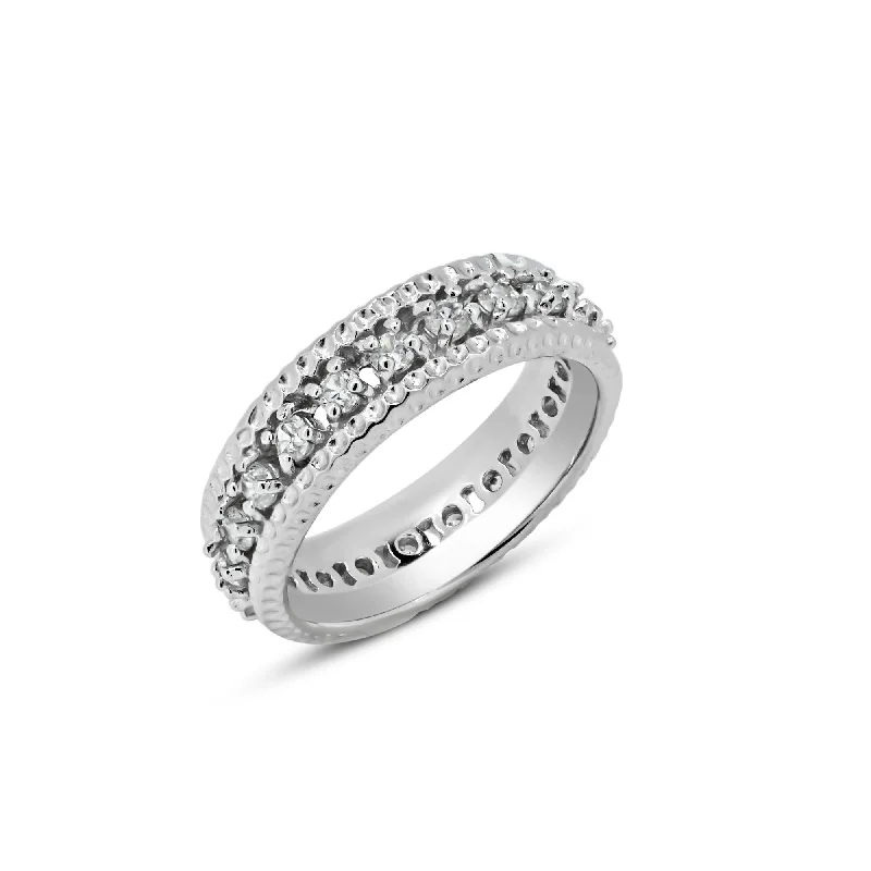 Adjustable Silver Rings-Silver 925 Rhodium Plated Channel Set Clear CZ Eternity Ring - BGR00723