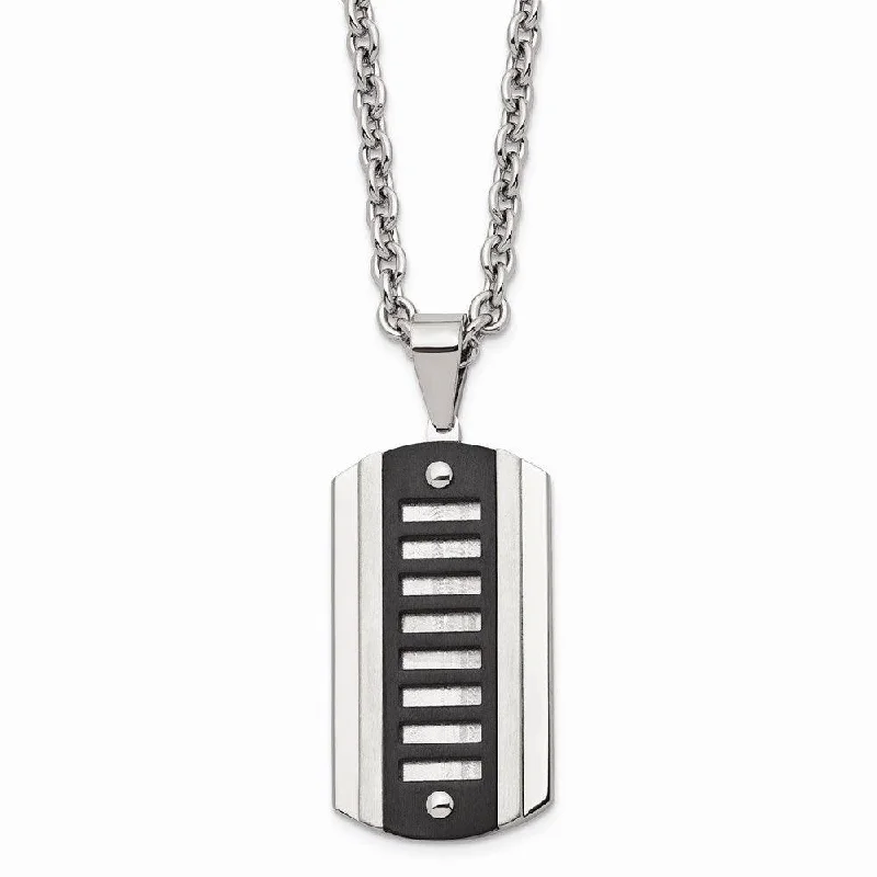 Designer Gemstone Necklaces-Stainless Steel Brushed & Polished Black Ip-plated Dog Tag Necklace