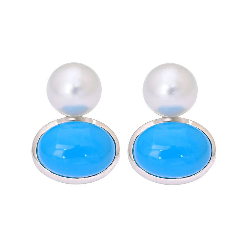 Luxury Wedding Earrings-Earrings- Turquoise and South Sea Pearl