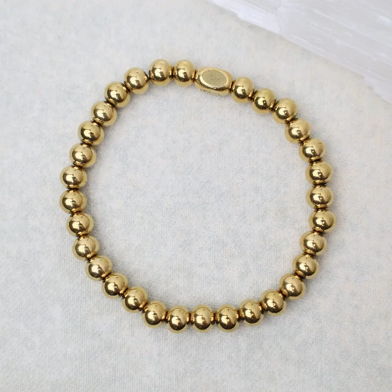 Unique Charms Bracelets-6mm Plain Ball Bracelet in Gold Plated Stainless Steel