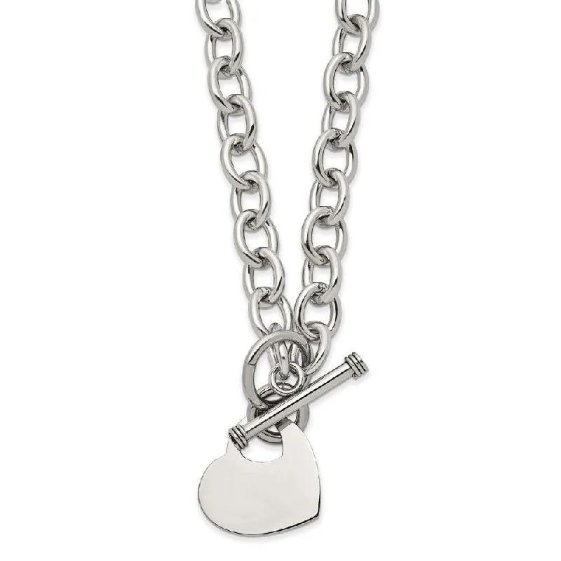 Trendy Gold Chain Necklaces-Stainless Steel Polished Heart Toggle Necklace