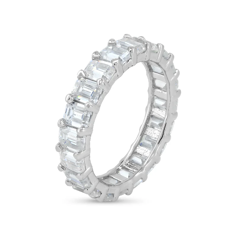 Colorful Engagement Rings-Rhodium Plated 925 Sterling Silver Square Moissanite Stone Eternity Band Ring - MGMR00007