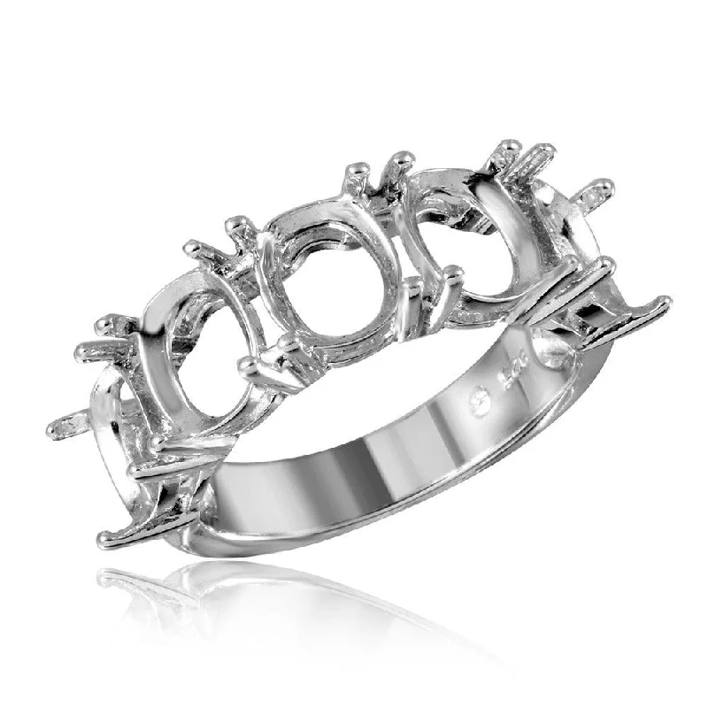 Men’s Custom Rings-Silver 925 Rhodium Plated Open Shank 5 Stones Mounting Ring - BGR01199