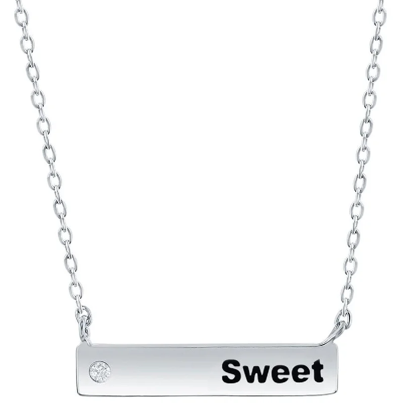 Elegant Silver Necklaces-Classic Women's Necklace - Sterling Silver Bar and CZ Sweet | M-6787