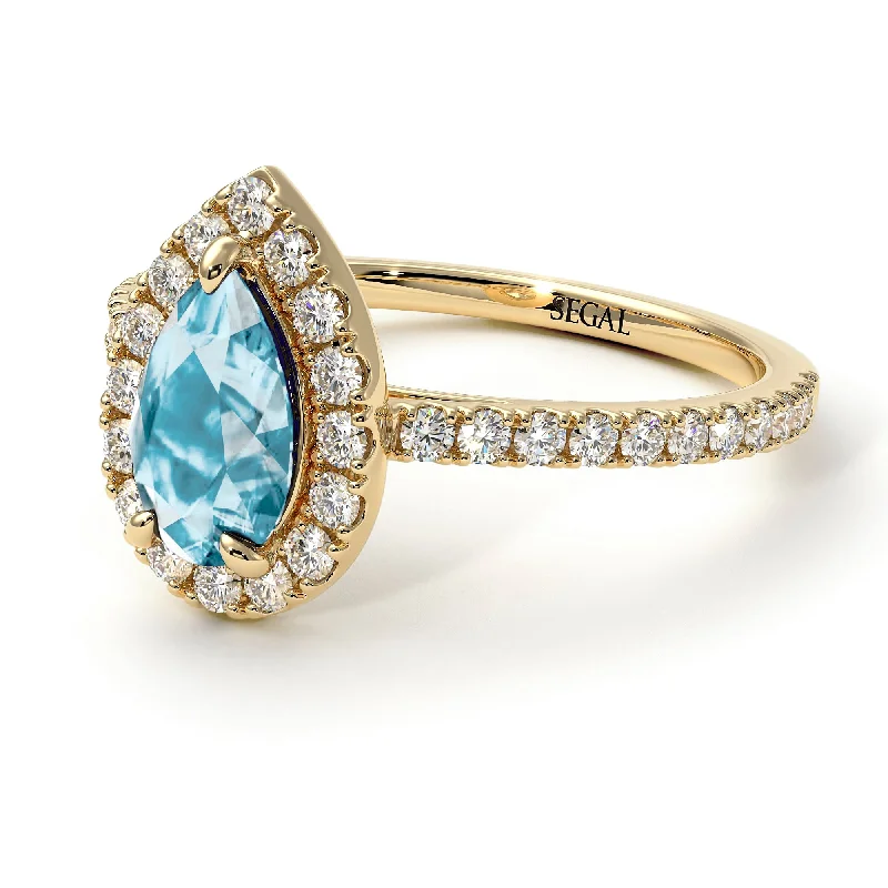 Fine Gold Rings-Pear Shaped Halo Aquamarine Ring - Janet No. 401