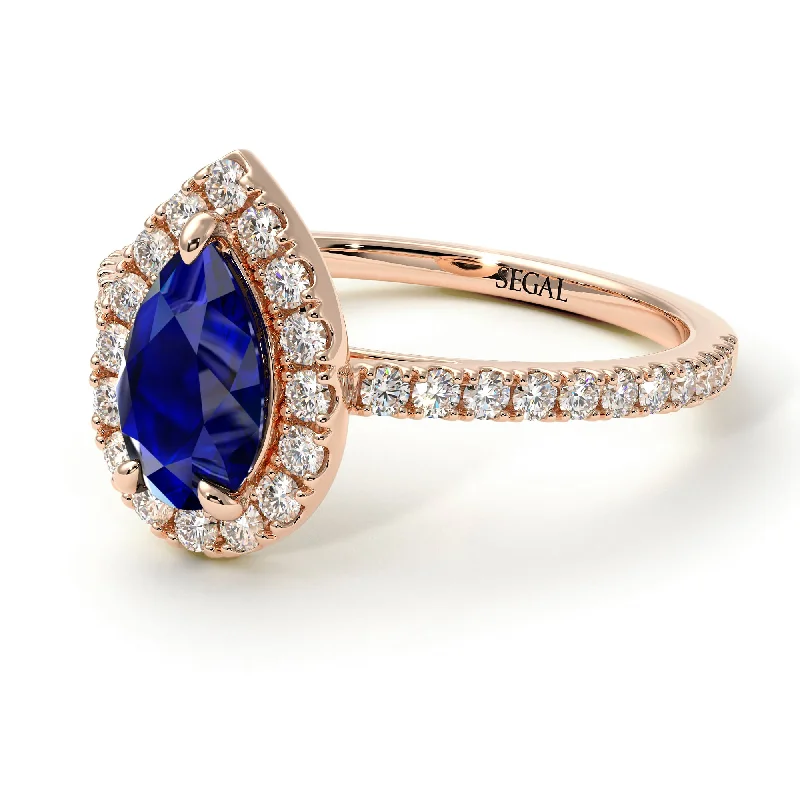 Elegant Silver Rings-Pear Shaped Halo Sapphire Ring - Janet No. 26