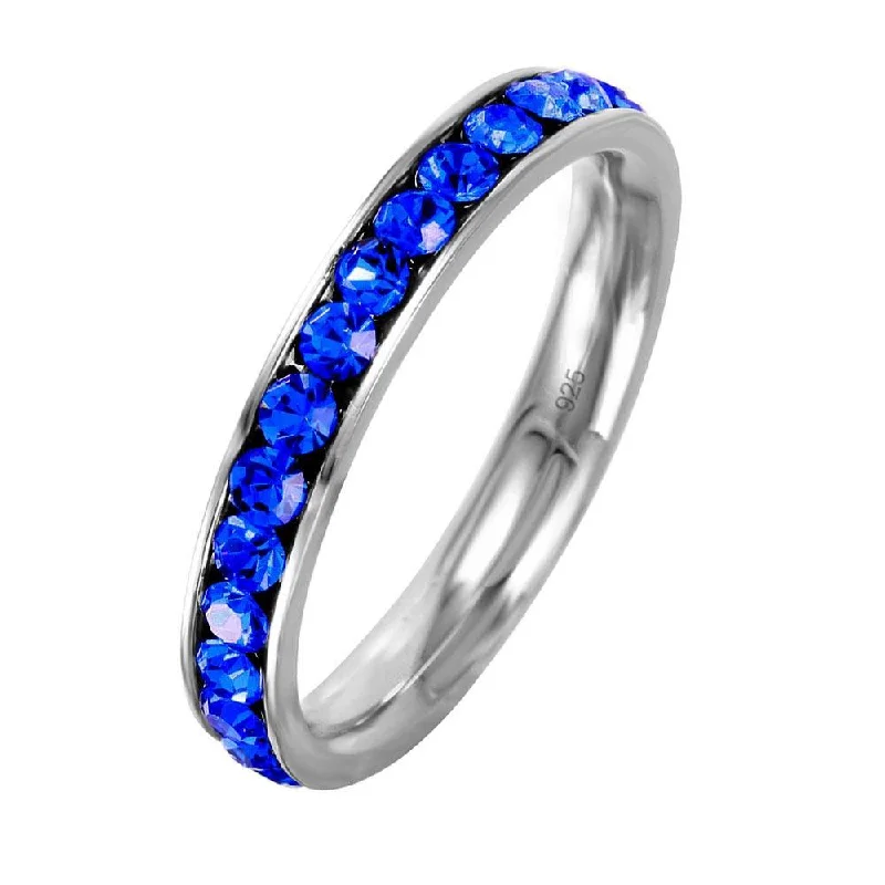 Stylish Gemstone Wedding Bands-Silver 925 Rhodium Plated Birthstone September Channel Eternity Band - ETRY-SEP