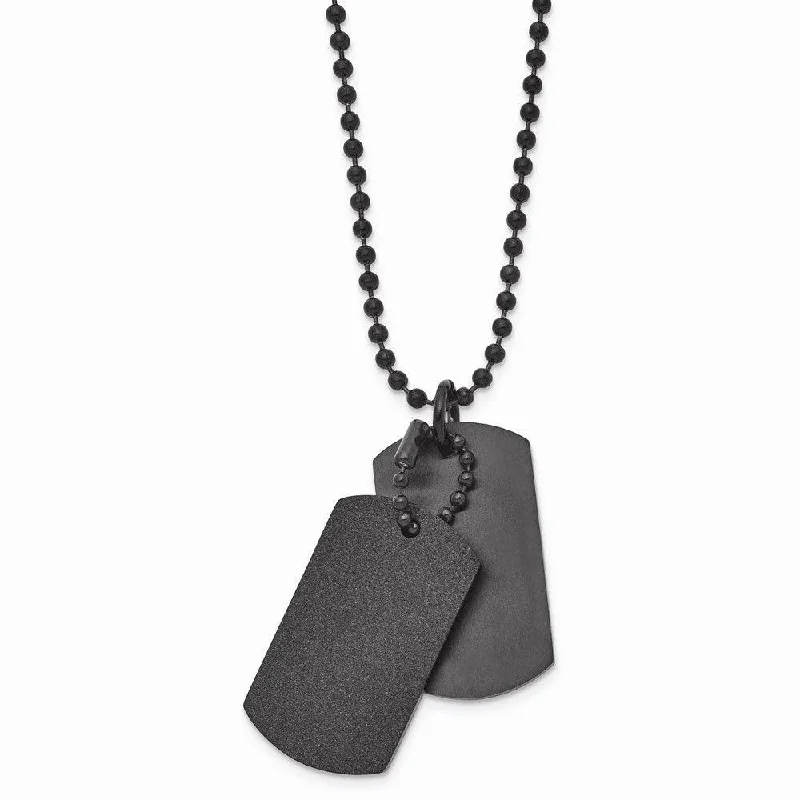 Fashionable Necklaces for Women-Stainless Steel Brushed and Laser Cut Black IP Double Dogtag Necklace