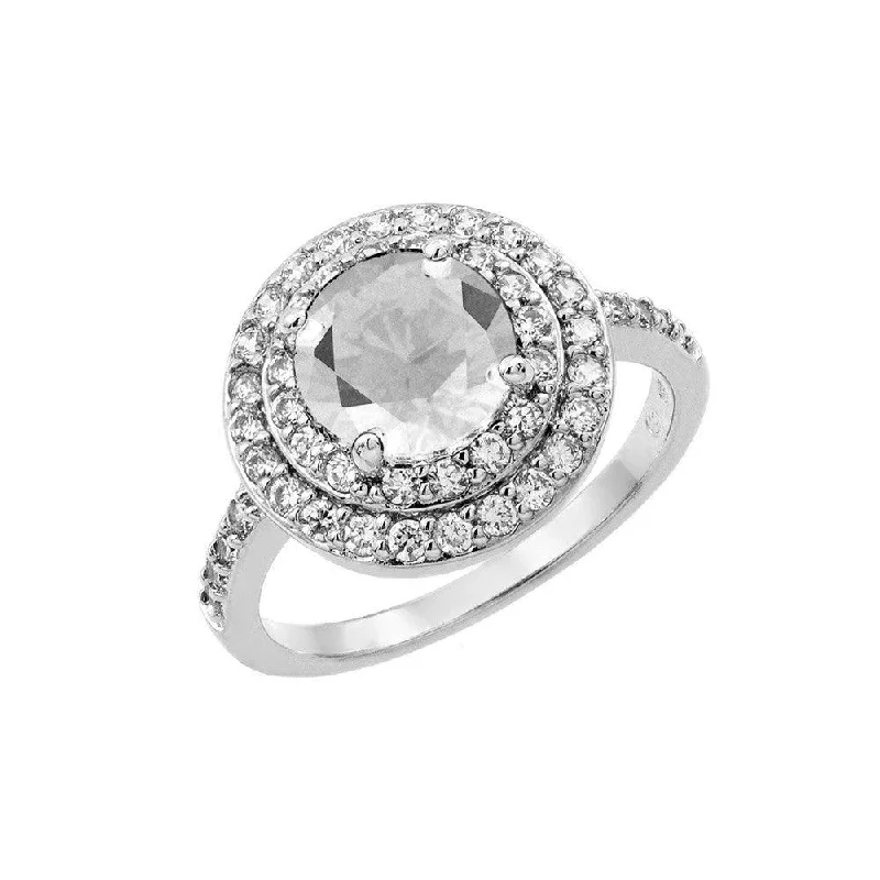 Bridal Rings-Silver 925 Rhodium Plated Clear Center and Cluster CZ Ring - BGR00886CLR