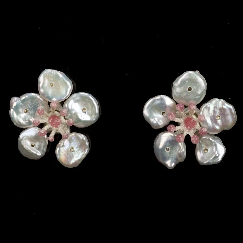 Round Silver Earrings-Cherry Blossom Earrings - Flower Post