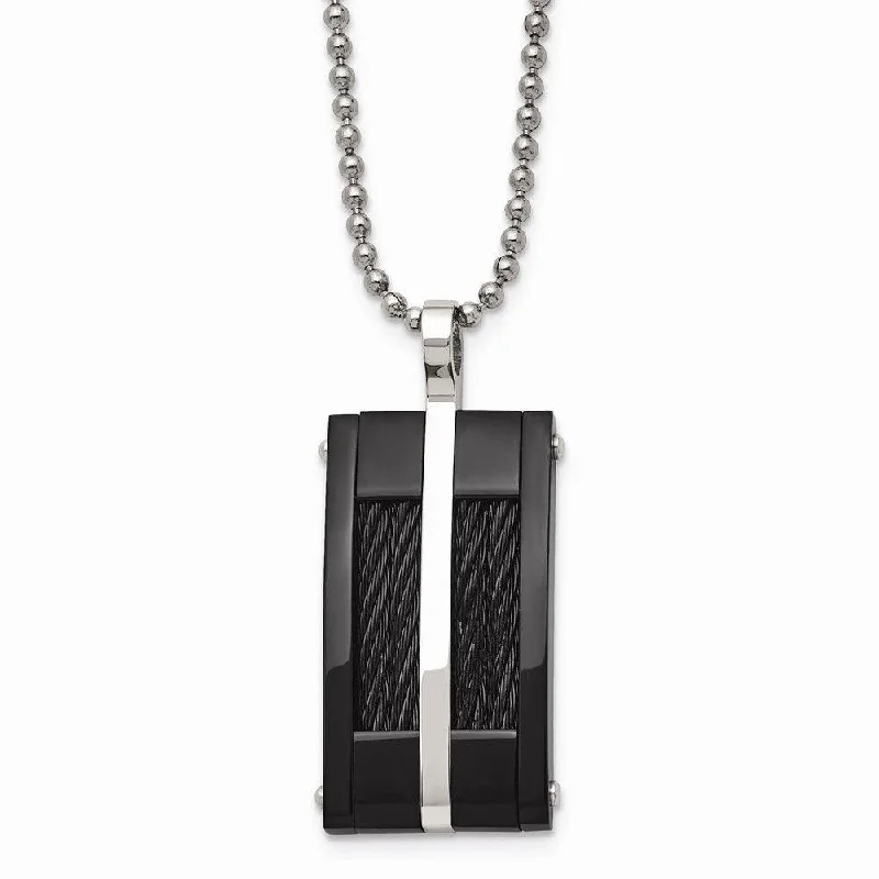 Fashionable Crystal Pendant Necklaces-Stainless Steel Polished Black IP-plated Wire Necklace