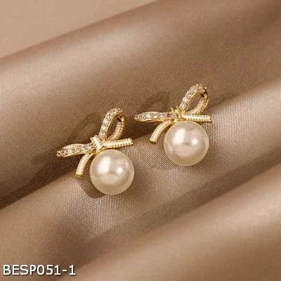 Gemstone Stud Earrings-Bow pearl earrings