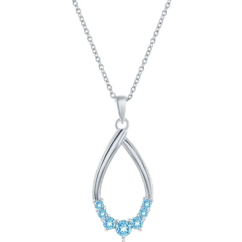 Sparkling Gold Chain Necklaces-Classic Women's Necklace - Sterling Silver Swiss Blue Topaz Pear-shaped | M-6983