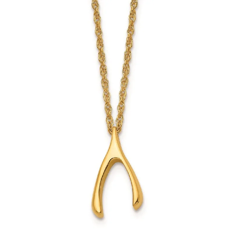 Simple Pendant Necklace for Women-Stainless Steel Polished Yellow IP-plated Wishbone Necklace