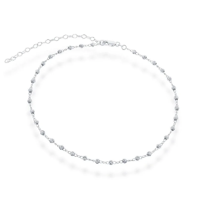 Diamond Choker Necklaces-Sterling Silver Moon Cut Bead Choker Necklace