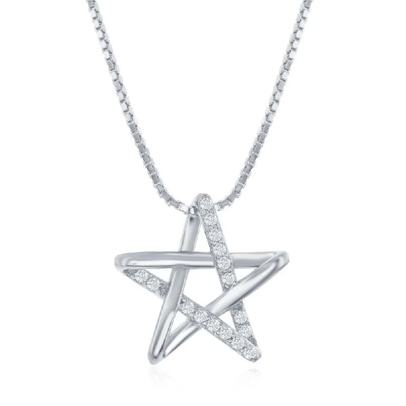 Handmade Necklaces for Women-Sterling Silver Rhodium Plated Cubic Zirconia Star Necklace