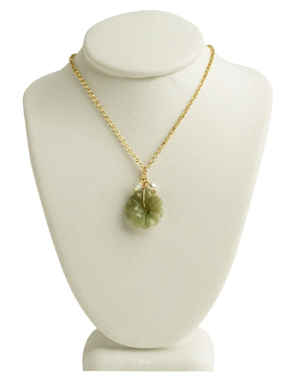 Sparkling Crystal Necklaces-Jade Flower Necklace