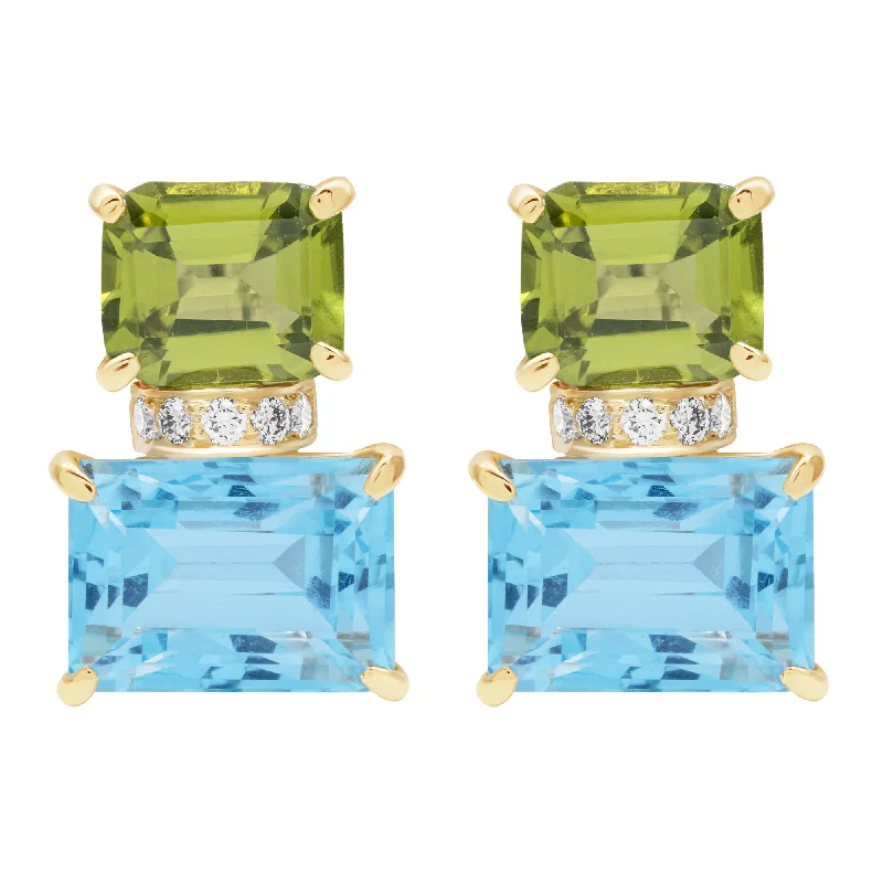 Stunning Gemstone Earrings-Earrings - Peridot, Blue Topaz And Diamond (2405C)