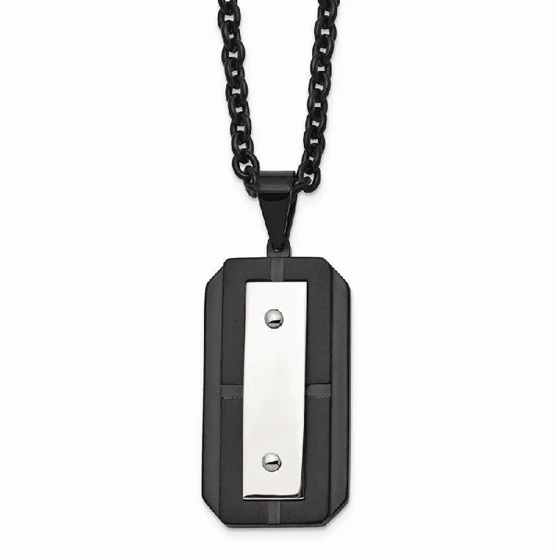 Unique Heart Pendant Necklaces-Stainless Steel Brushed Polished Black IP-plated Dog Tag Necklace