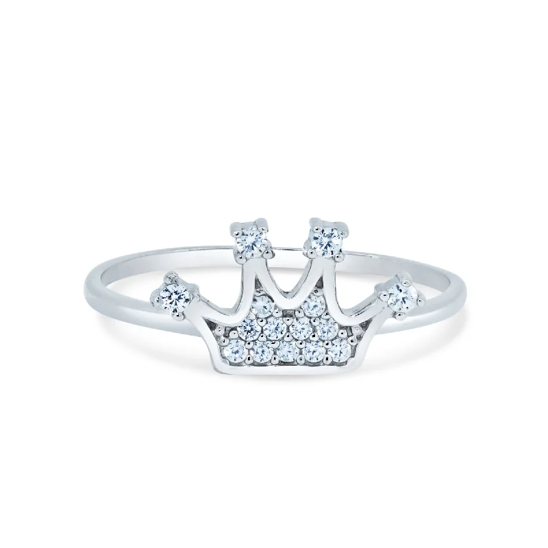 Classic Gold Rings-Rhodium Plated 925 Sterling Silver Crown Design CZ Ring - GMR00373