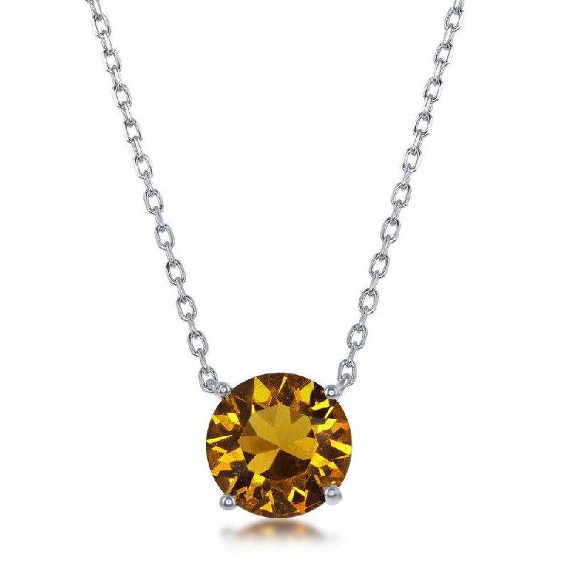 Sparkling Diamond Pendant Necklaces-Sterling Silver 8mm Topaz "November" Swarovski Element Necklace