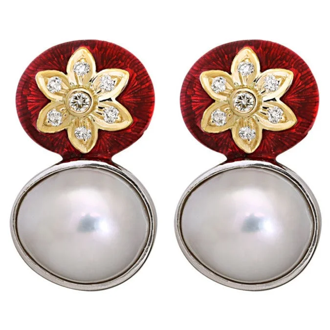 Affordable Silver Earrings-Earrings-South Sea Pearl and Diamond (Enamel)