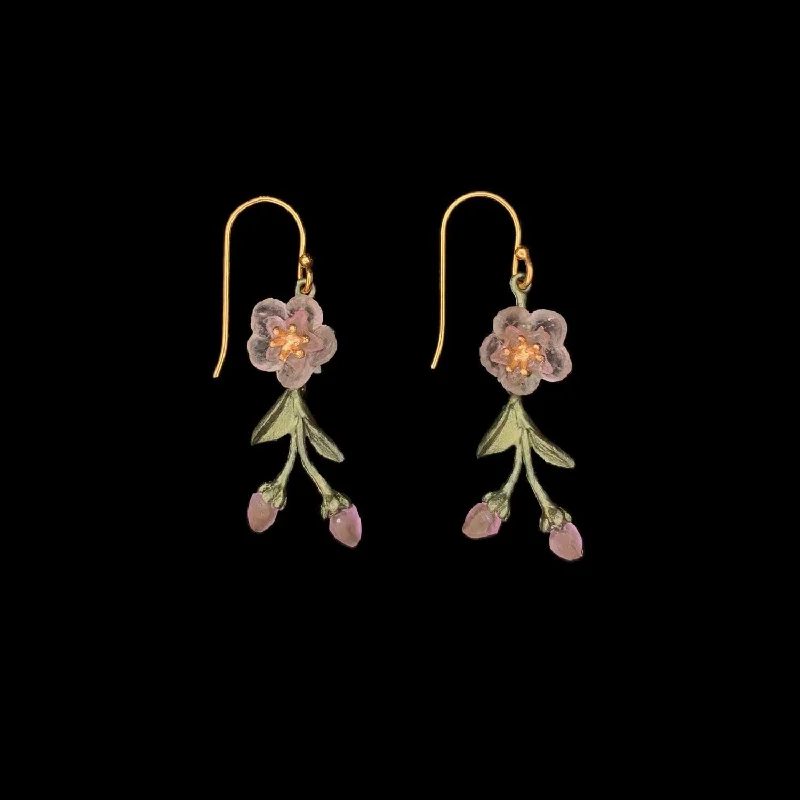 Oval Hoop Earrings-Peach Blossom Earrings - Dainty Flower Drop Wire