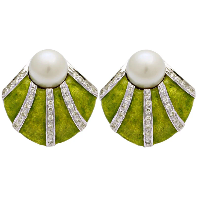 Stylish Earrings for Brides-Earrings-South Sea Pearl and Diamond (Enamel)