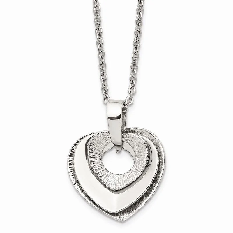 Simple Gold Pendant Necklaces-Stainless Steel Heart Three Piece Polished Necklace