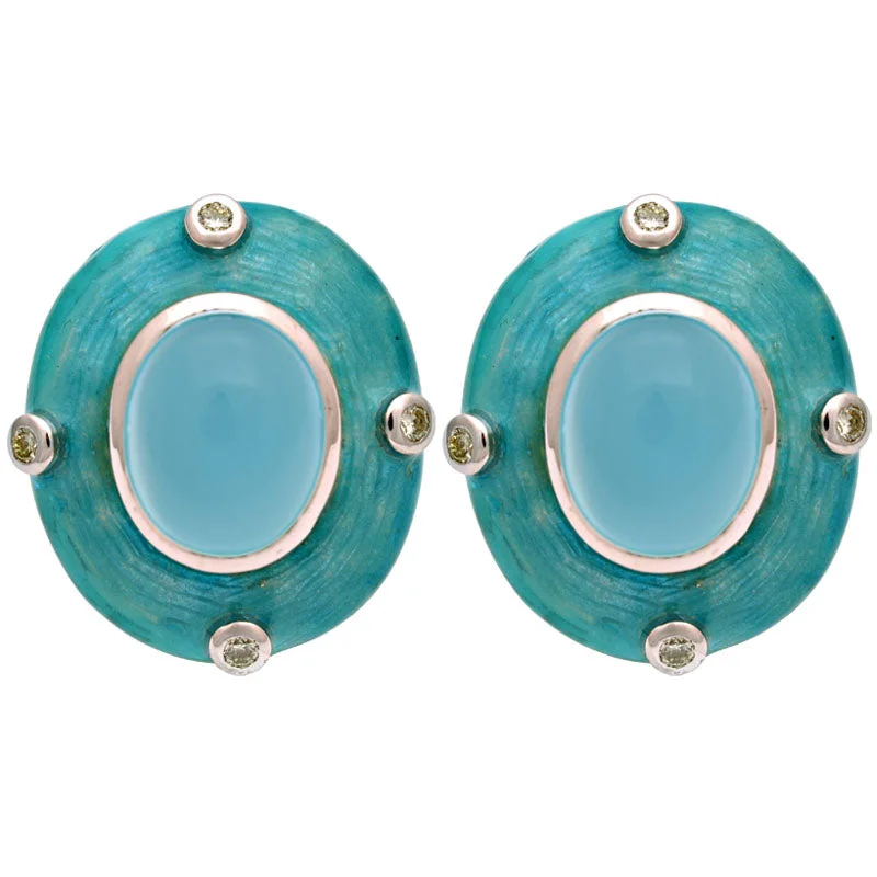 Bold Drop Earrings-Earrings-Chalcedony and Diamond (Enamel)