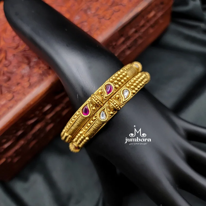 Custom Bangle Bracelets-Rajwadi Gold Finish Kundan & Kemp Bangle